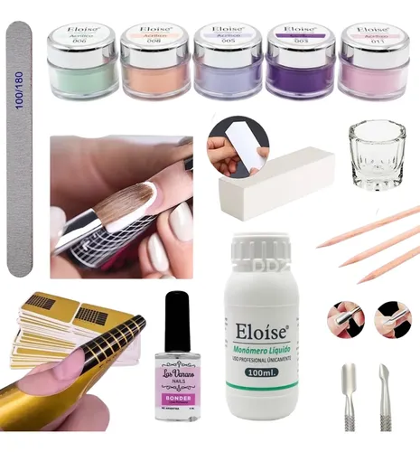 Kit De Uñas Acrilicas Monomero Primer 3 Polímeros Esculpidas