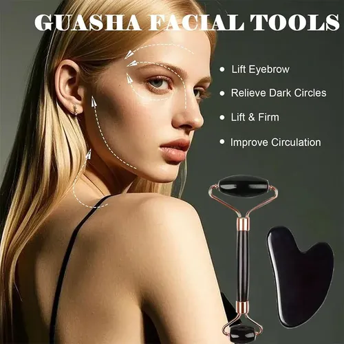 Juego De Masaje Facial Con Rodillo De Hielo Y Gua Sha Negro