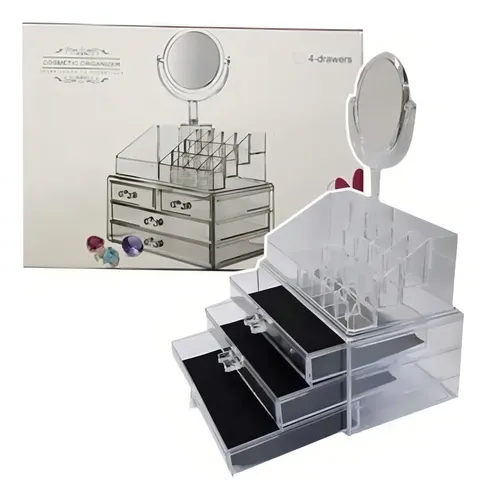 Organizador Acrílico De Maquillajes Y Cosméticos Con Espejo Transparente