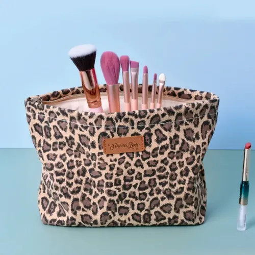 Bolsa De Maquillaje Grande Con Estampado De Leopardo, Elegan