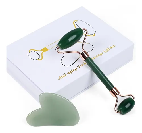 Set Facial Quartz Rose Jade Roller Y Gua Sha Green