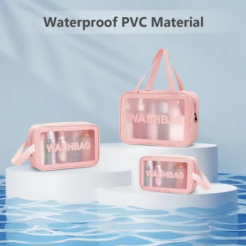 Neceser de 3 Carmela Transparente Rosa para Maquillaje y Artículos de Aseo