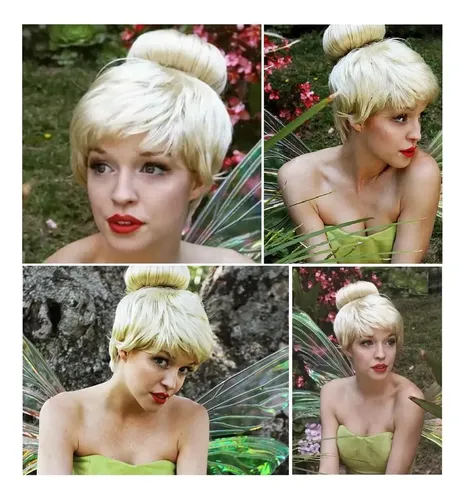 Peluca De Hada Campanita Tinkerbell Rubia Corta Con Rodete