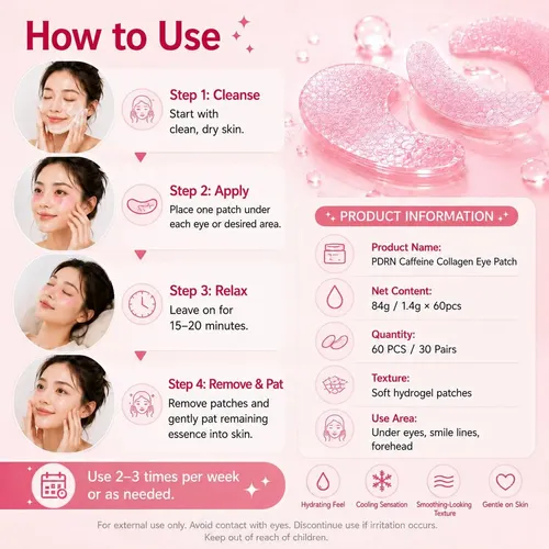 Parches Under Eye Colágeno Cafeína Antiedad Ojeras Coreano
