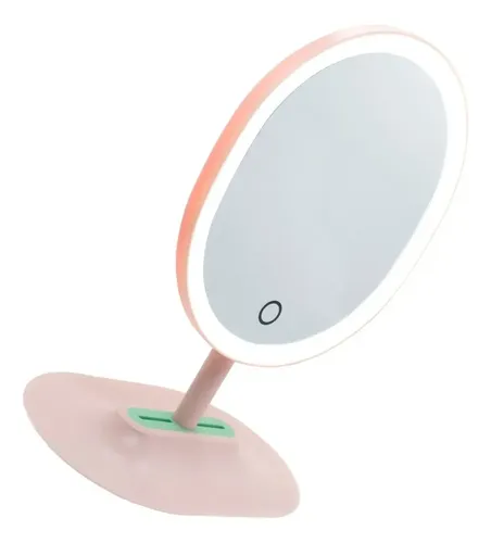 Espejo Ovalado Jessamy Rosa Con Luz Para Maquillaje Usb