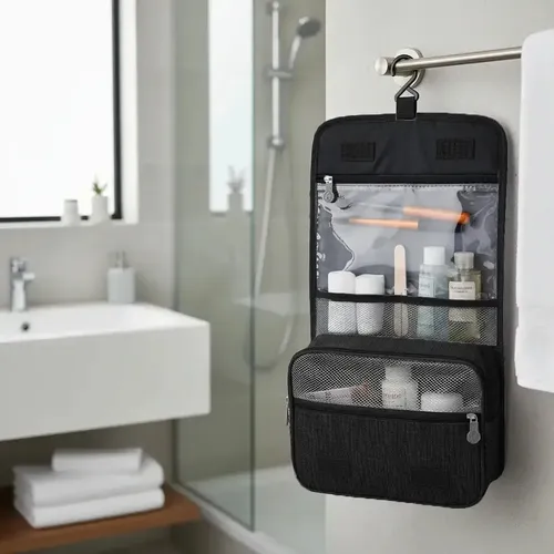 Portacosmeticos Neceser De Viajes Para Organizar Y Proteger Maquillaje Cepillos Cremas | Estuche Desplegable Grande | Impermeable Color Negro | Totalequipos