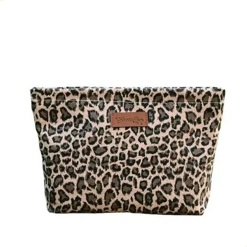 Bolsa De Maquillaje Grande Con Estampado De Leopardo, Elegan