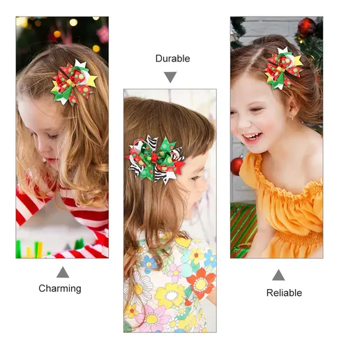 8 Pinzas Para El Pelo Con Forma De Lazo Navideño, Lazos Para