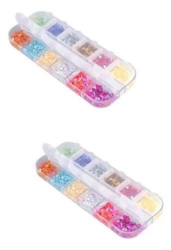 2 Cajas De Calcomanías Y Lentejuelas Corazón Uñas