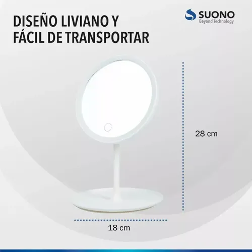 Espejo Maquillaje Luz Led Táctil Usb Redondo Con Base