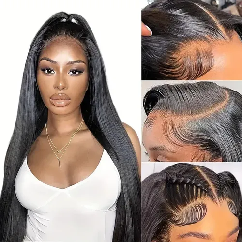 Peluca De Cabello Humano Recta Negra 28 Pulgadas