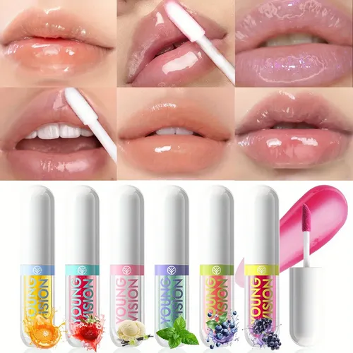 Set 6 Aceites Labiales Frutales Efecto Gloss Hidratante 6
