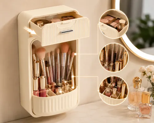 Organizador De Brochas Y Maquillaje Colgante Adhesivo