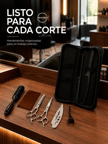 Kit Corte Cabello Profesional Estuche Tijeras Peines Complet