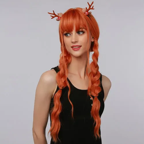 ** Pelucas Cosplay Naturales Largas Onduladas Mujer Naranja