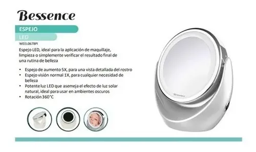 Espejo Doble Aumento 360° Luz Led Maquillaje Bessence – Rex Color del marco Blanco