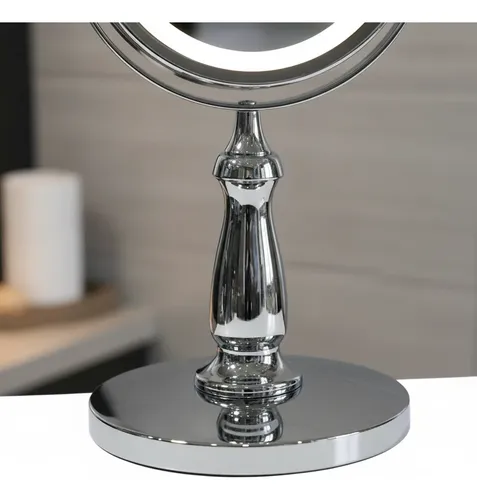 Espejo Maquillaje X2 Con Luz Led Aumento X5 Metal Cromado