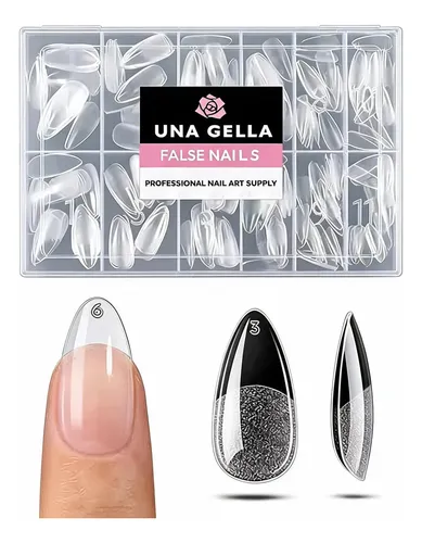 Una Gella Puntas Uñas Almendradas 216 Piezas 12 Tamaños Gel