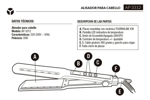 Plancha Para Cabello Ap-3312 Yelmo Temp Regulable Violeta Tourmaline Digital
