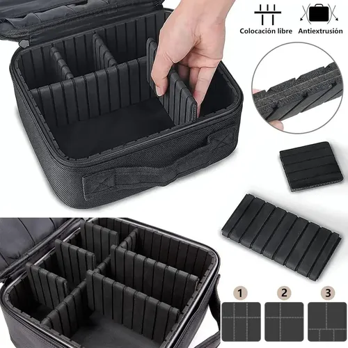 Maletin Neceser Valijita Porta Cosmetico Organizador De Maquillaje Rosa Con Divisiones Ajustables Estuche Portátil Con Cierre, Cosméticos, Perfumes, Brochas Y Viajes Levys Bazar Color Negro