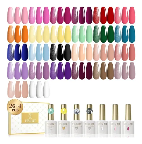 Conjunto De Gel Uv Rosalind 30 Piezas Con Base Y Top Coat