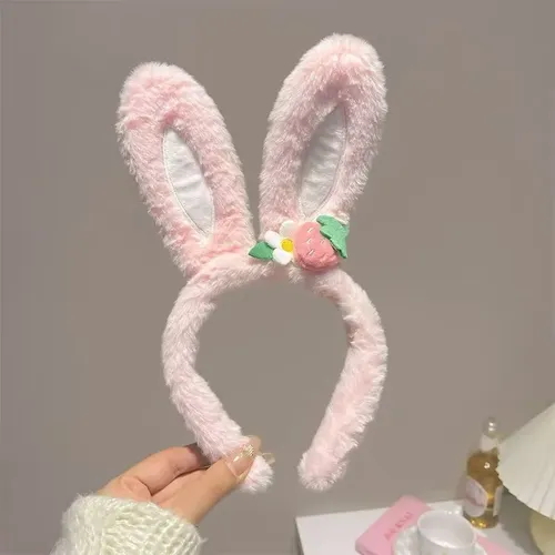 Diadema De Peluche Con Orejas De Conejo Para Fresa Rosa, Tal