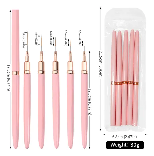 Set 5 Pinceles Nail Art Liner Detalle Uñas 5pcs -pink