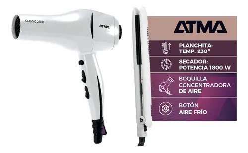 Atma Combo Secador 1800w + Planchita De Pelo Blanco Ck4015p