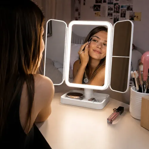 Espejo Maquillaje Tactil Luz Led Portatil Recargable 3 Modos