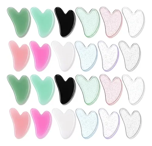 Set 24 Gua Sha Corazón Resina Multicolor Facial Y Corporal