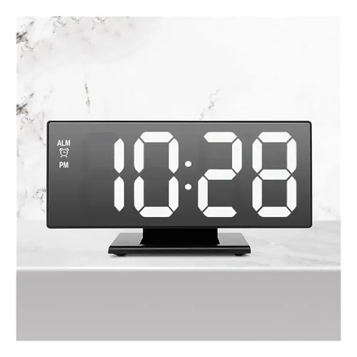 Reloj Despertador LED Rectangular con Pantalla Espejo y Temperatura para Escritorio, Negro