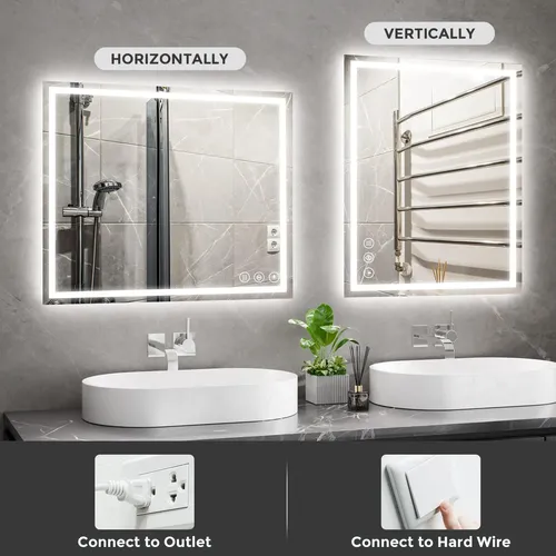 Espejo De Baño Led Koonmi 30×36 Cm Con Luz Trasera Y Frontal