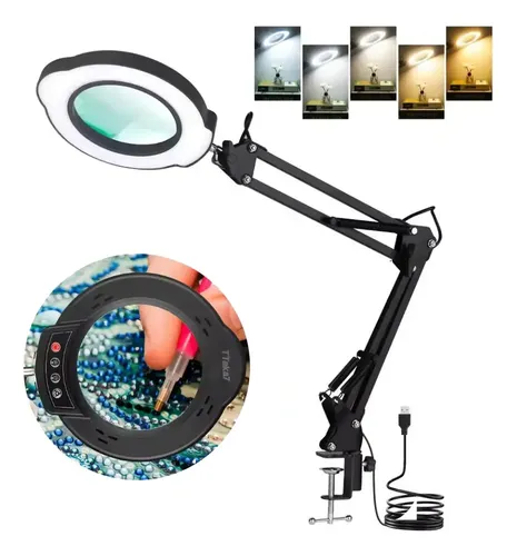 Lámpara Led De Lupa, 5 Colores, Alimentada Por Usb, Brazo Aj