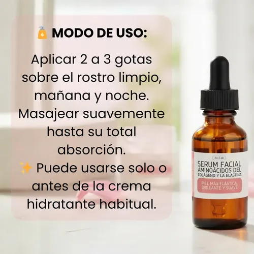 Serum Facial Colágeno Y Elastina 50ml, Antiage Reafirmante**