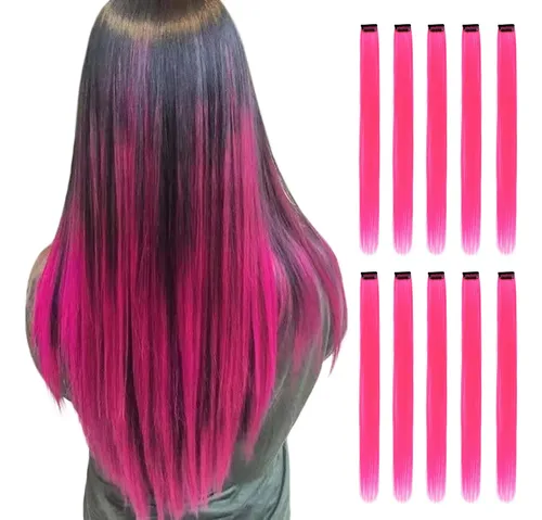 Extensiones De Cabello Rosa Con Clip, 22 Pulgadas, 10 Piezas