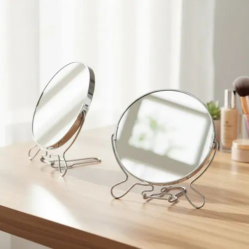 Espejo Redondo Con Aumento Doble Faz Maquillaje Metálico 5