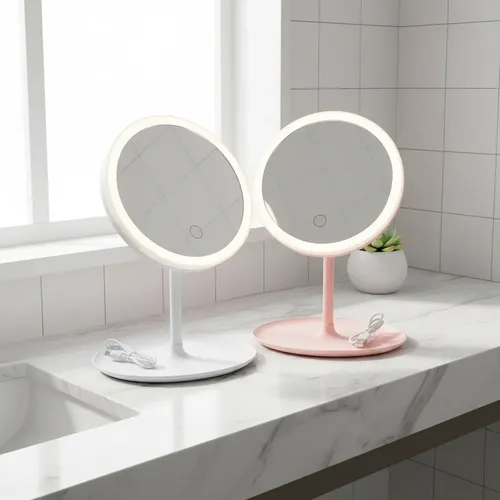 Espejo De Maquillaje Redondo Led Portátil Con Luz Tricolor