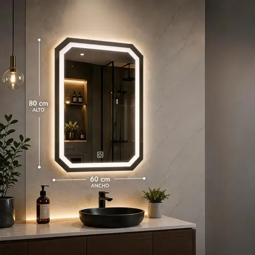 Espejo Led Octogonal Elicar 60x80cm Touch Baño Frio Calido