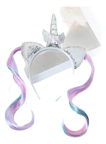Vincha Unicornio Con Pelo Multicolor Y Orejitas Niña