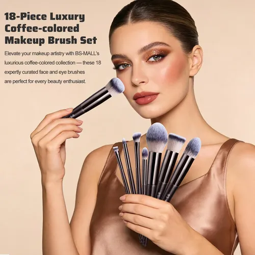 Set De Brochas De Maquillaje Bs-mall 18 Unidades Coffee