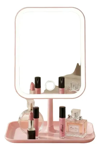 Espejo De Maquillaje Luz Led Con Base Rectangular Recargable