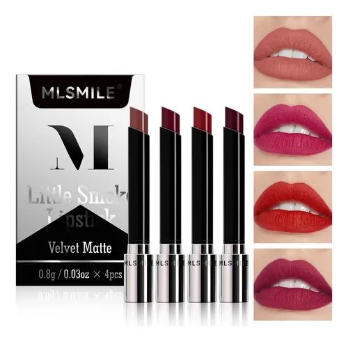 Set 4 Labiames Little Smoke Lipstick Velvet Matte – Mlsmile Color 4 Tonos