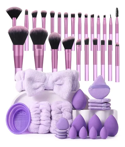 Set De Brochas Y Esponjas De Maquillaje Profesional Violeta