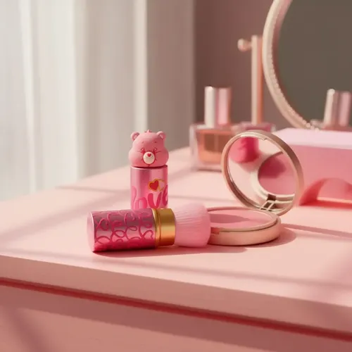 Brocha Retráctil De Maquillaje Ositos Cariñositos Rosa Love