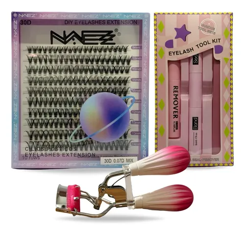 Set Pestañas Postiza Naez 30p 0.07d Arqueador Adhesivo Pinza