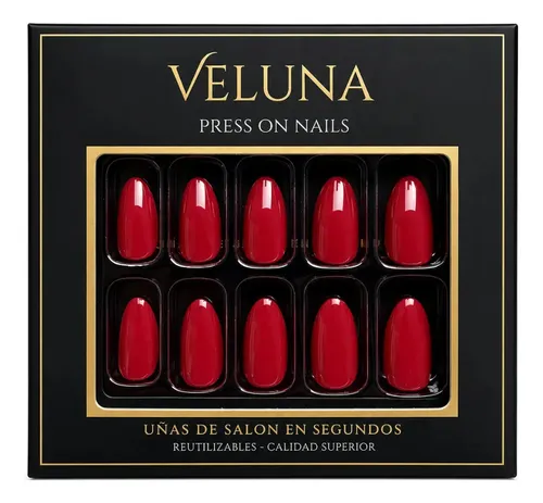VELUNA Uñas Postizas Press On Cortas Soft Gel Almendradas 30u Reutilizables – Color Bordó
