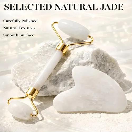 Set Masajeador Facial Jade Roller Y Gua Sha Birzoo