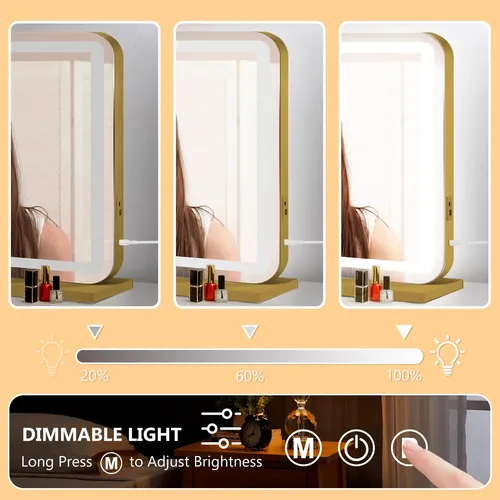 Espejo De Maquillaje Con Luz Led 58x46cm Dorado