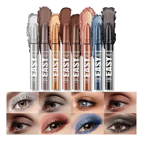Langmanni Set Sombras Ojos Barra 8 Piezas Impermeable Larga
