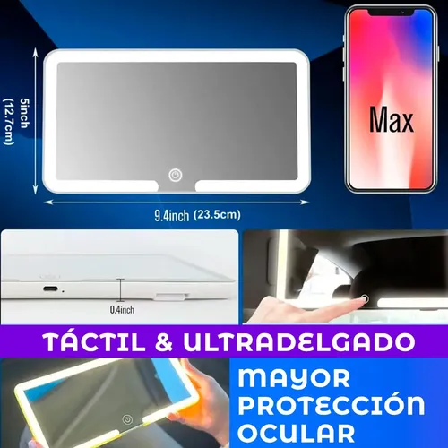 Espejo De Maquillaje De Visera De Coche Con 3 Modos Luz Led